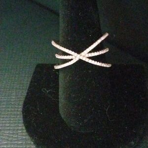 Sterling Silver, Rose Gold Vermeil,CZ Cross Over Ring.....Sz 7.5